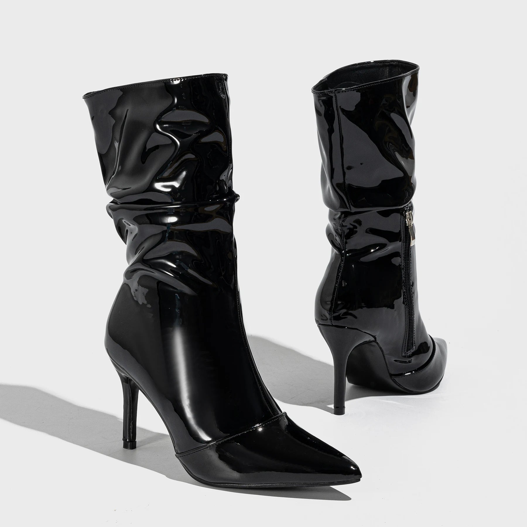 Ruched Pointed-Toe Stiletto Boots