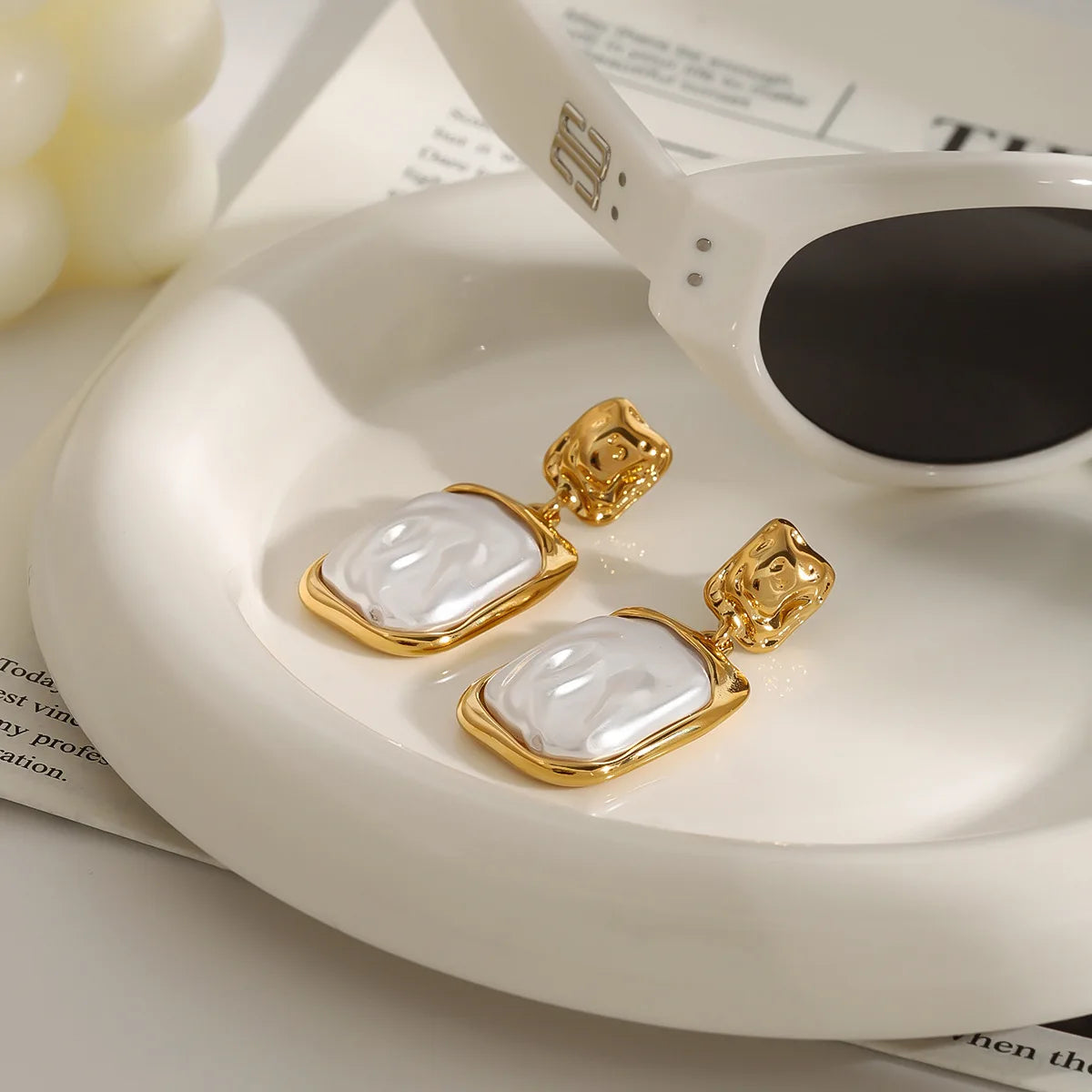Molten Baroque Pearlescent Rectangle Drop Earrings