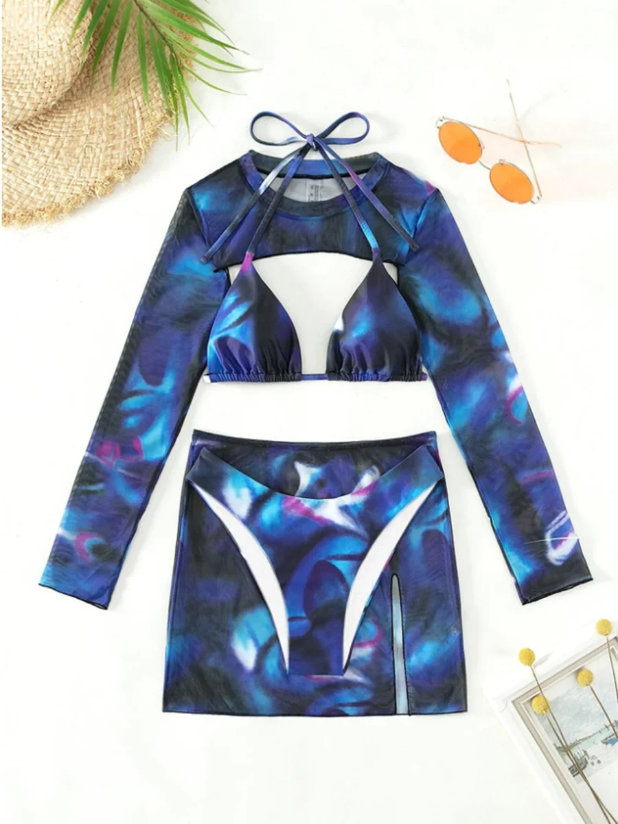 Abstract Print Three-Piece Skirt Set