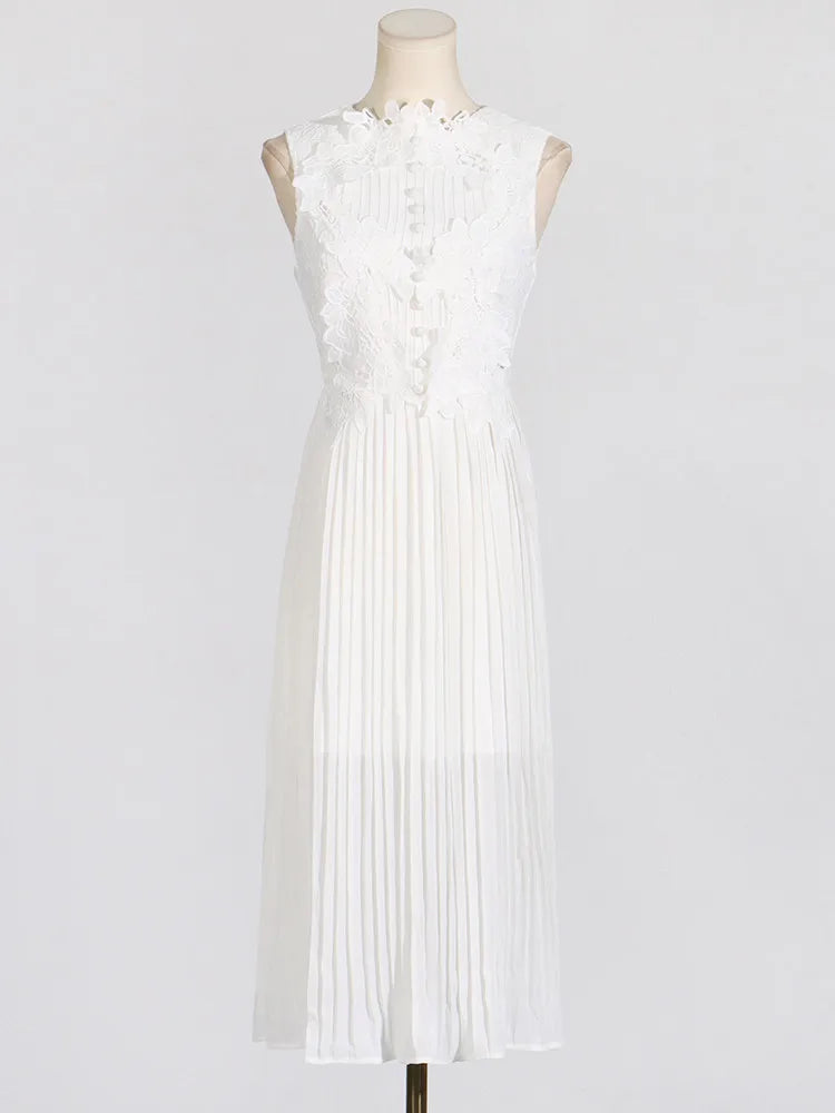 Elegant Lace Pleated Midi Dress