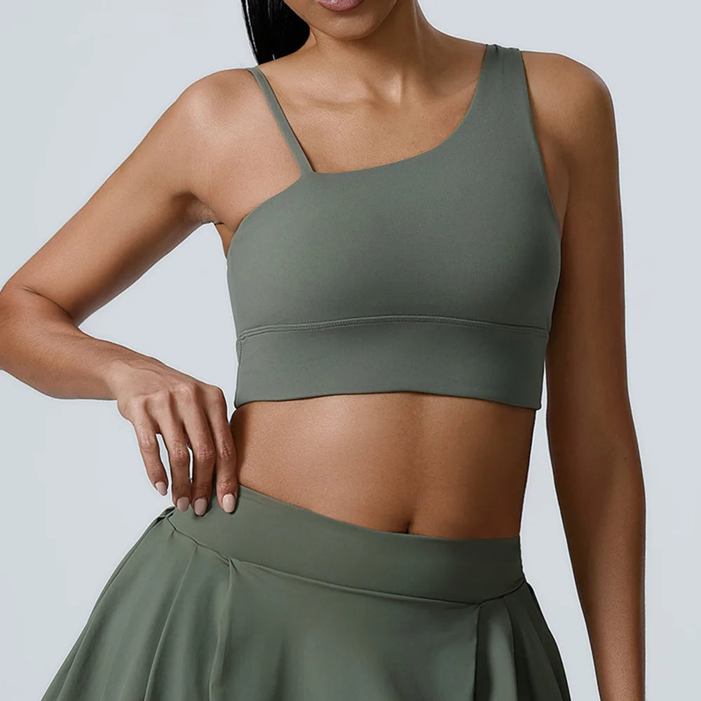 Asymmetric Sports Bra & Pleated Skirt Set