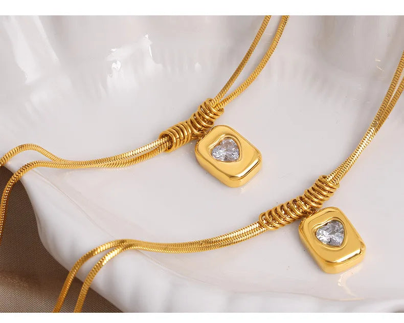Gold Heart Crystal Pendant Necklace