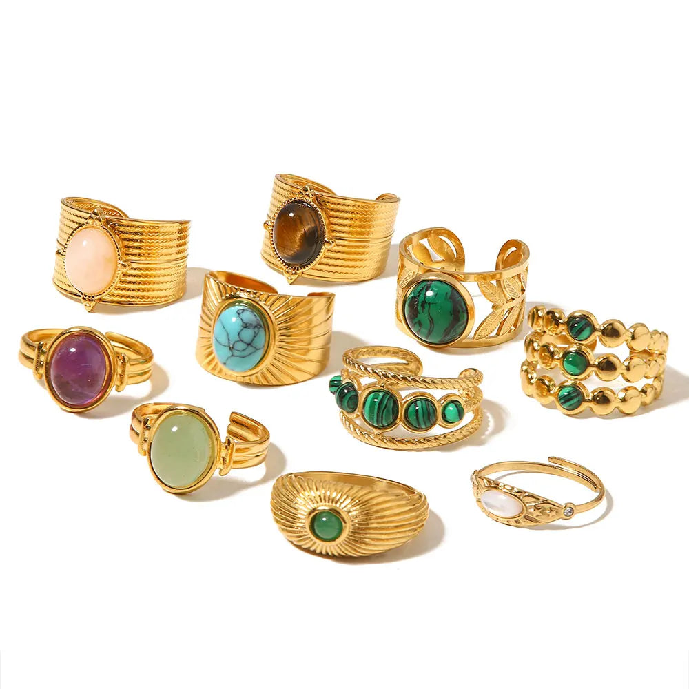 Boho Gemstone Statement Ring Set