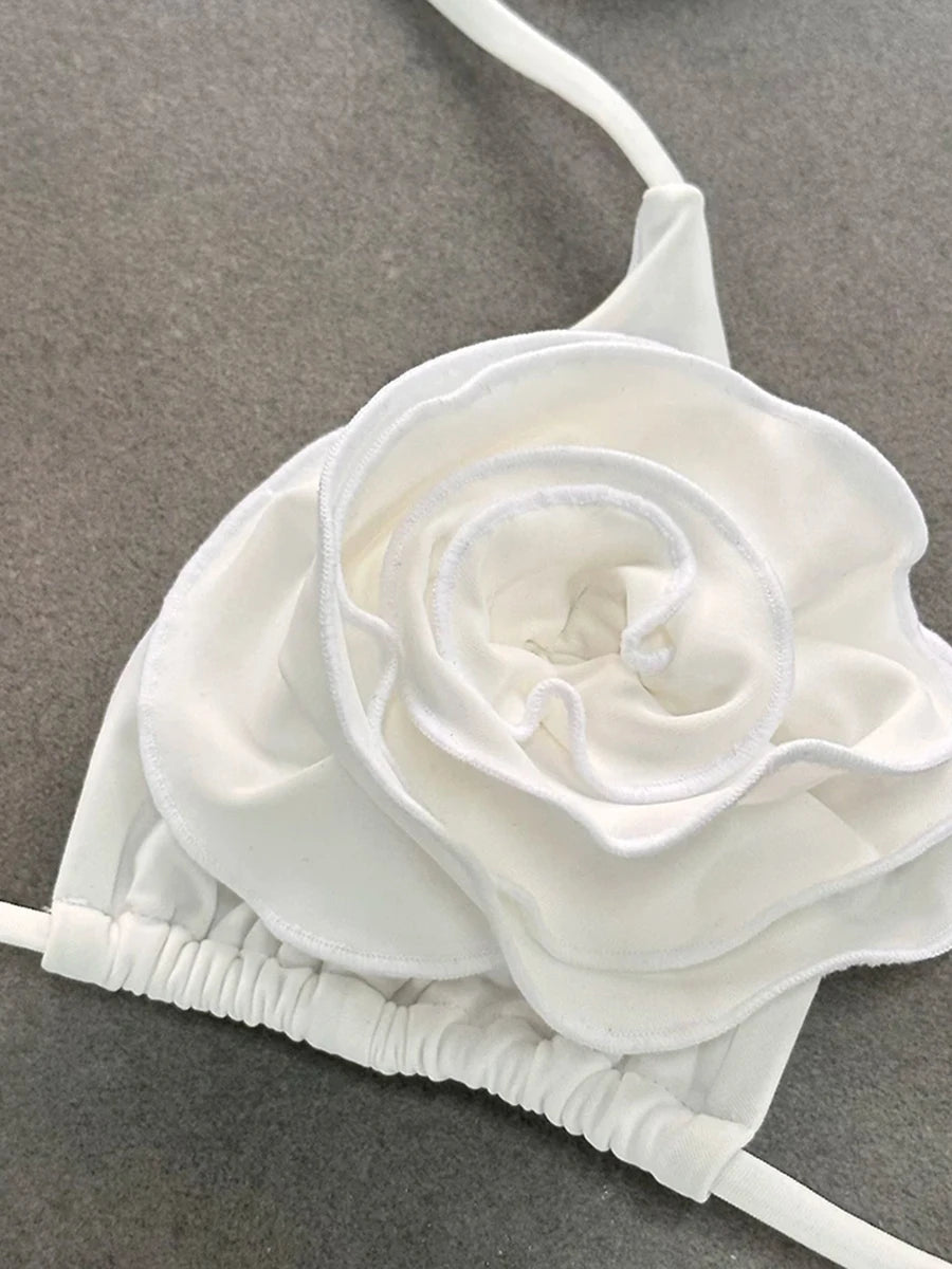 Floral Appliqué Strappy Bikini Set