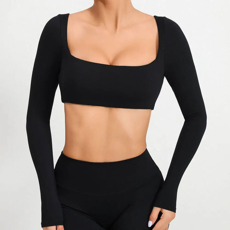 Square Neck Long Sleeve Crop Top