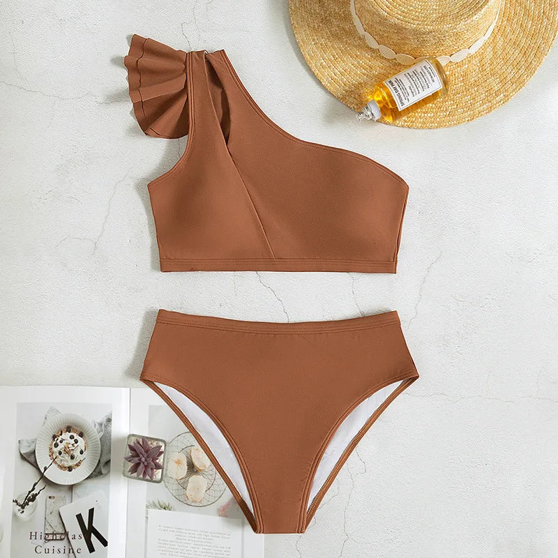 One-Shoulder Ruffle Bikini Set