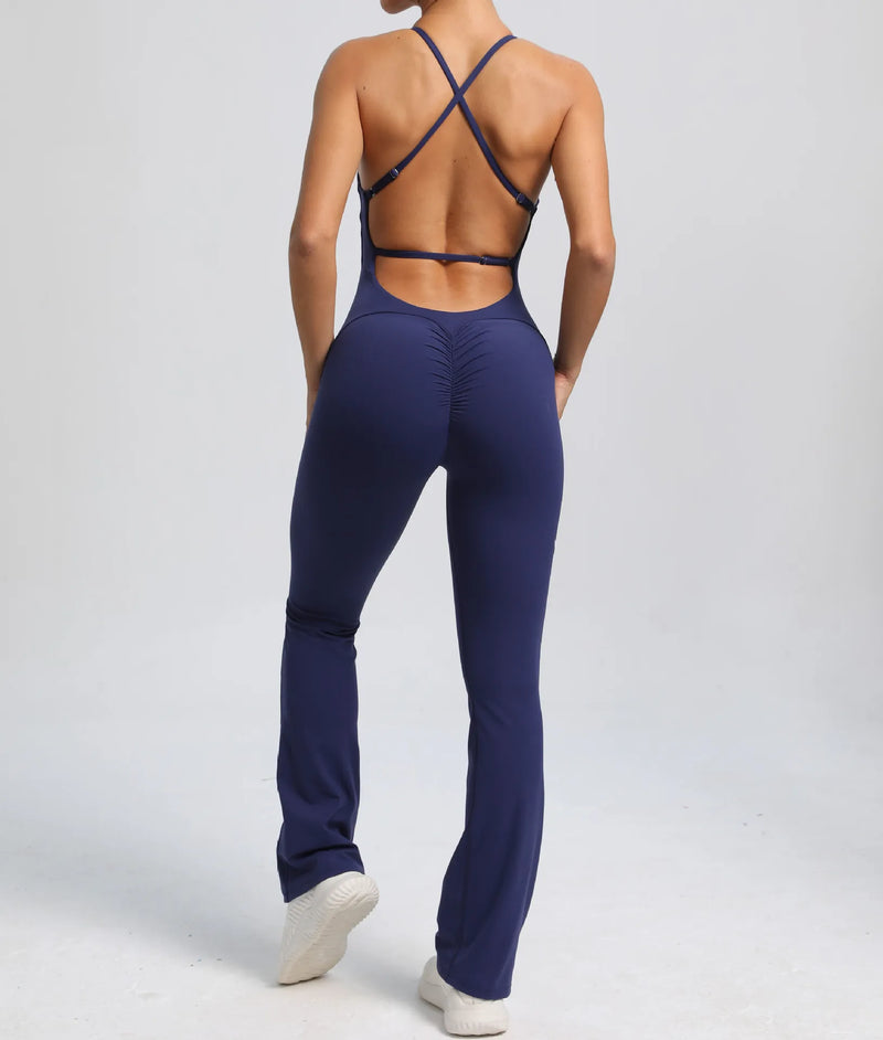 Navy Flared Workout Jumpsuit