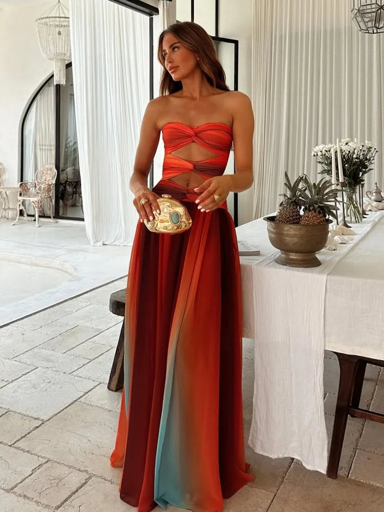 Elegant Halter Polka Dot Maxi Dress