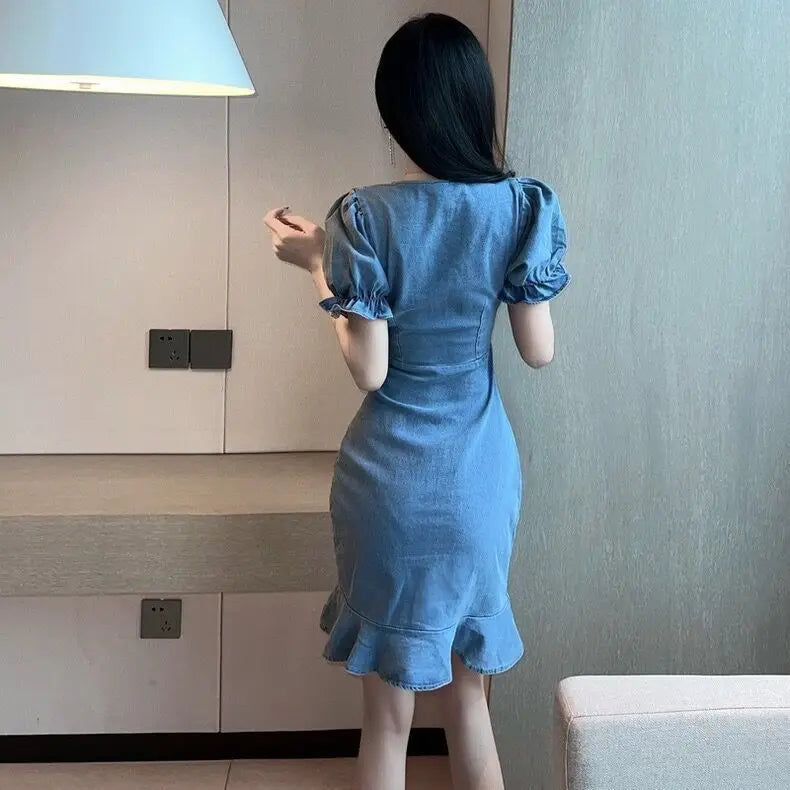 Lace-Up Cutout Denim Mini Dress