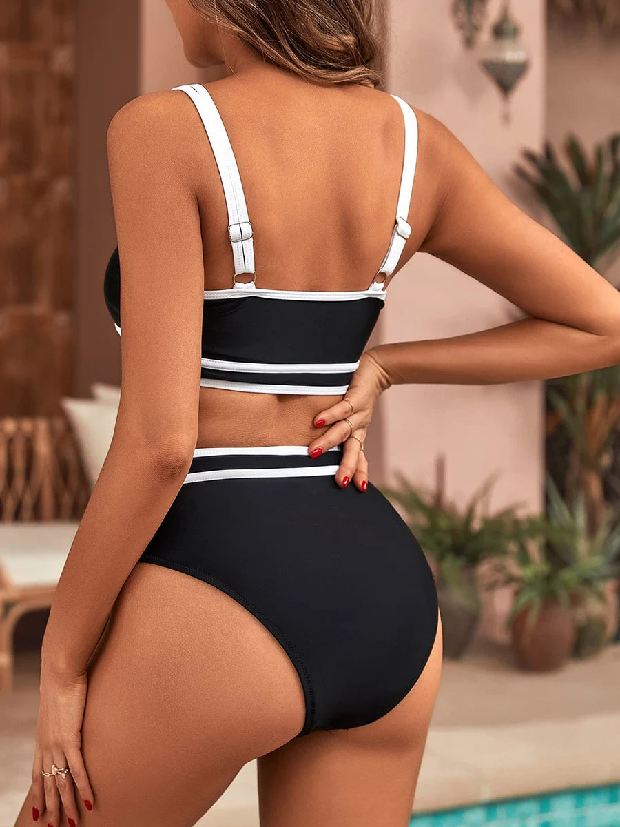 Sporty Stripe High-Waist Bikini Set