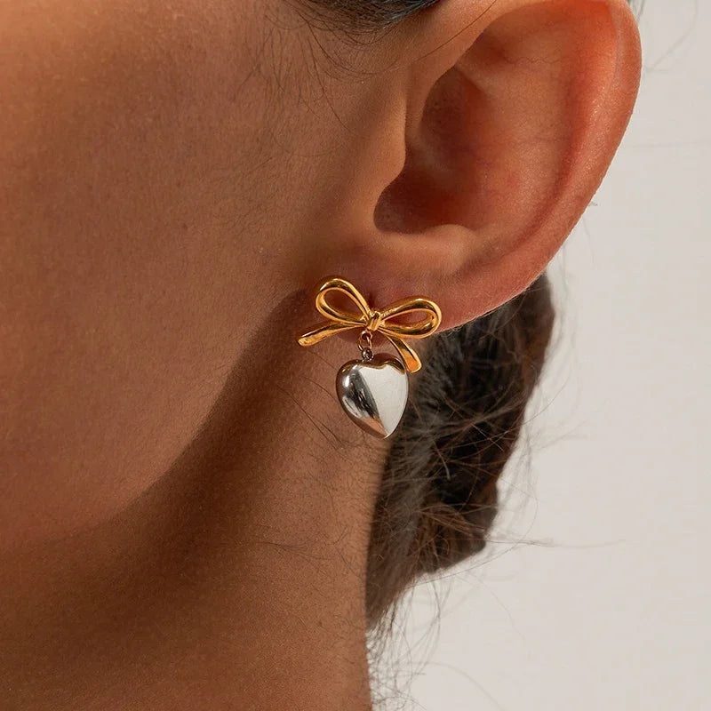 Bow Heart Drop Earrings