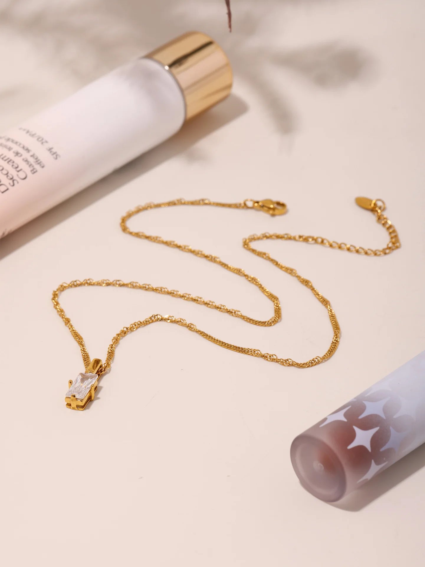 Minimalist Layered Baguette Pendant Necklace
