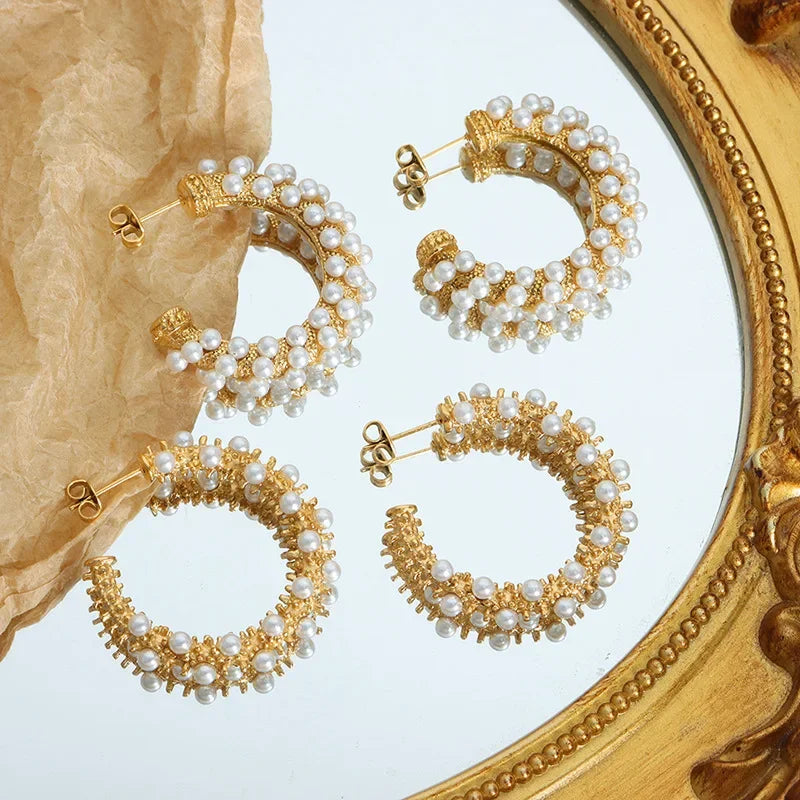 Pearl Cluster Hoop Earrings