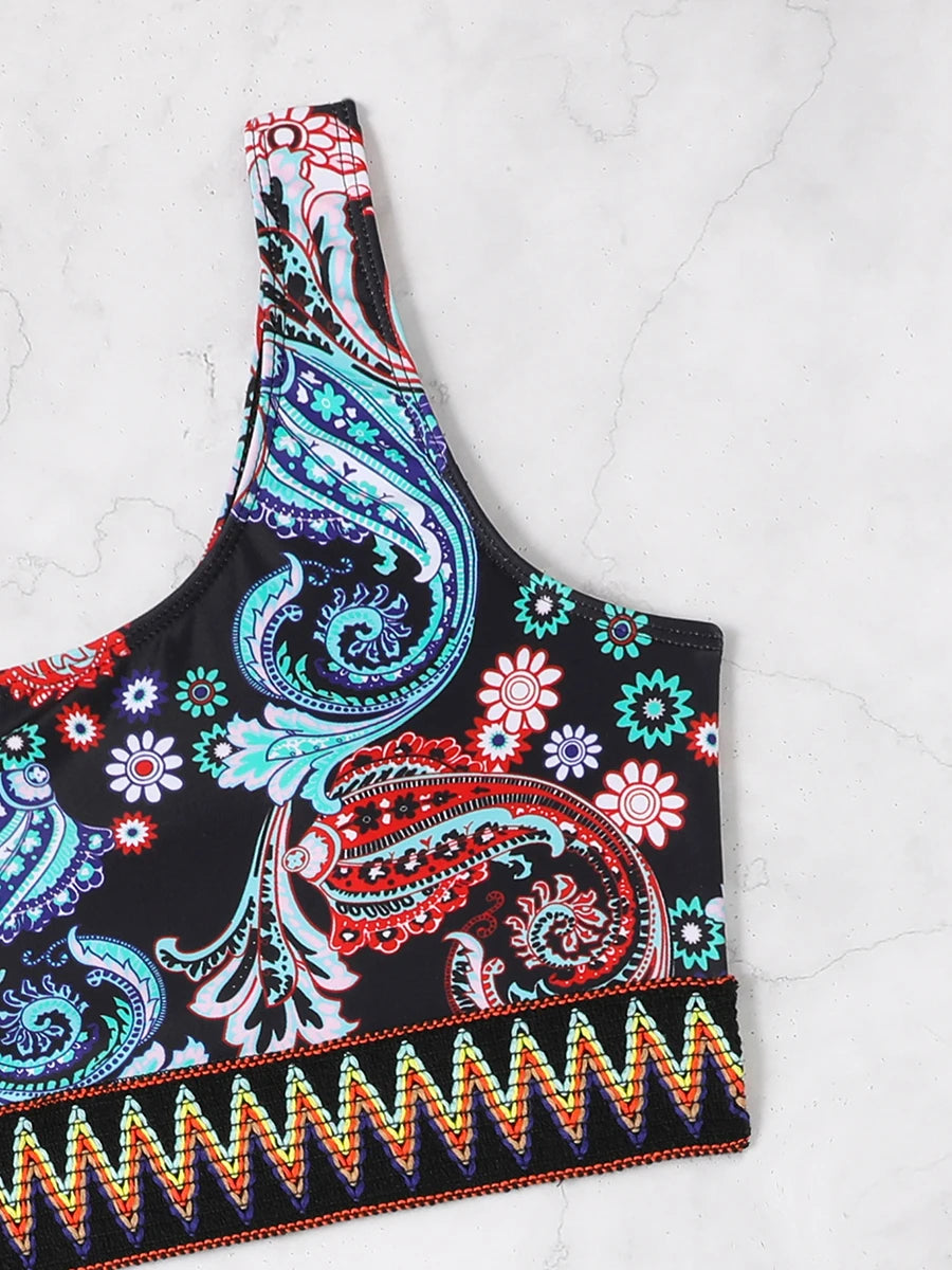 Paisley One-Shoulder Bikini Set