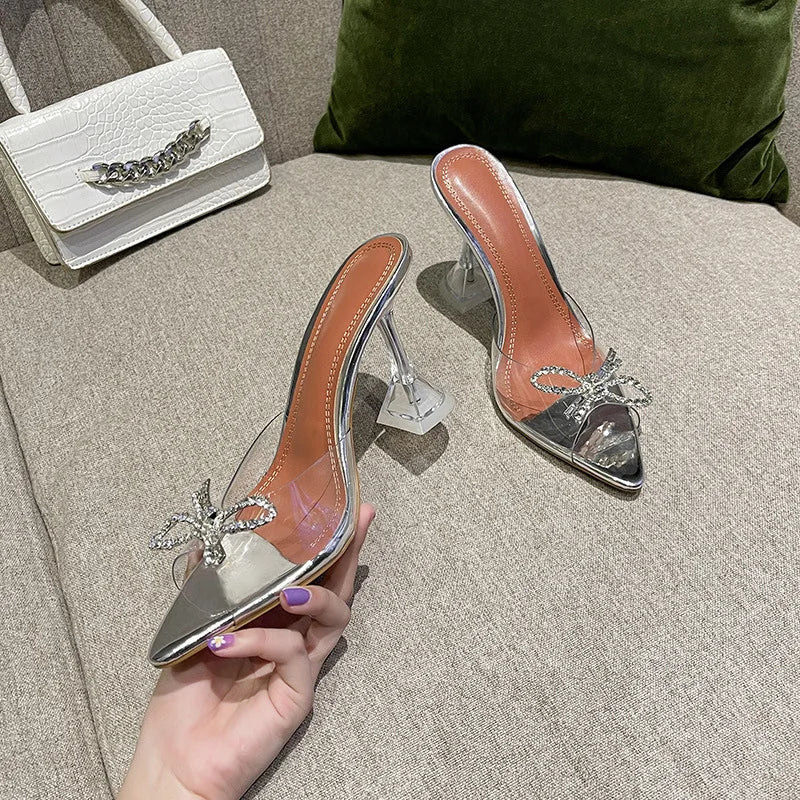 Crystal Bow Slip-On Heels