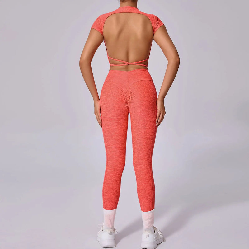 Open Back Crop Top & Leggings Workout Set