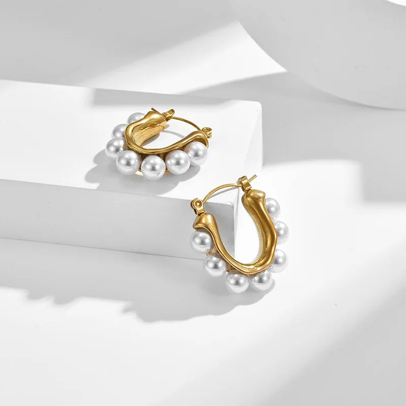 Pearl Accent Hoop Earrings