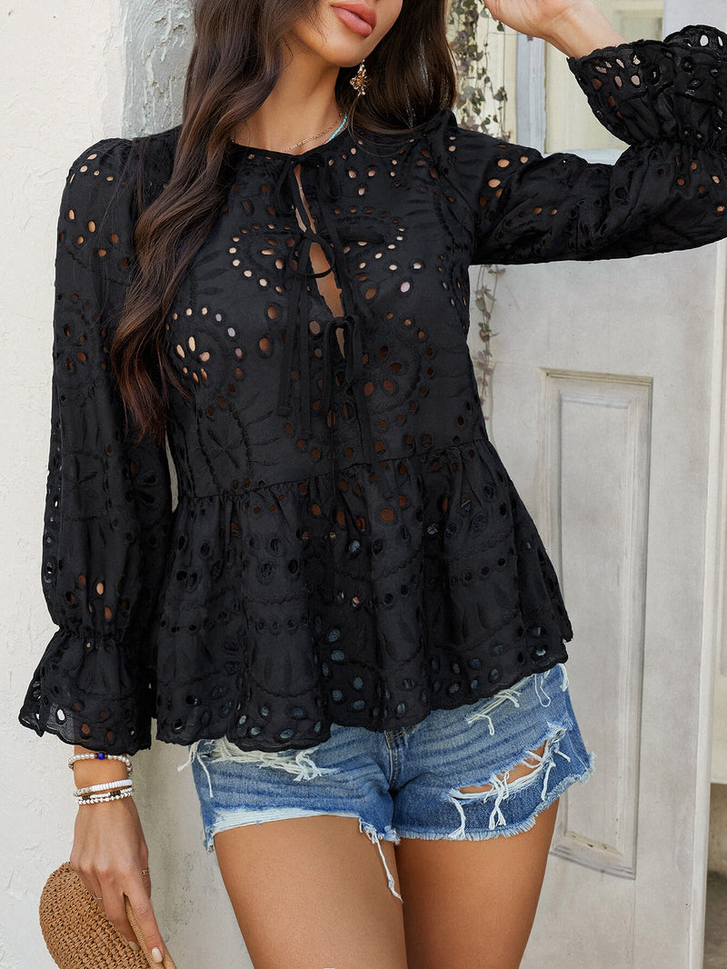 Girl Crush Perforated Lace Top - black