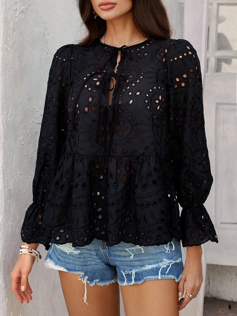 Girl Crush Perforated Lace Top - black
