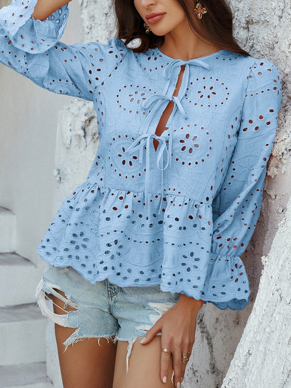 Girl Crush Perforated Lace Top - blue