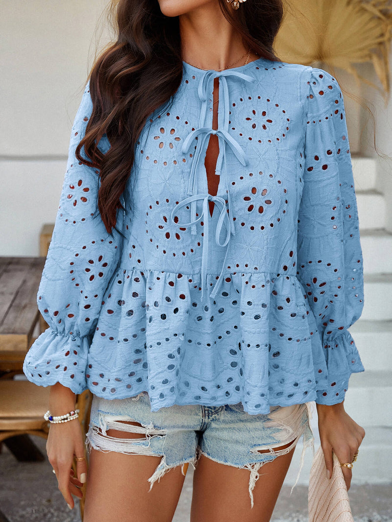 Girl Crush Perforated Lace Top - blue