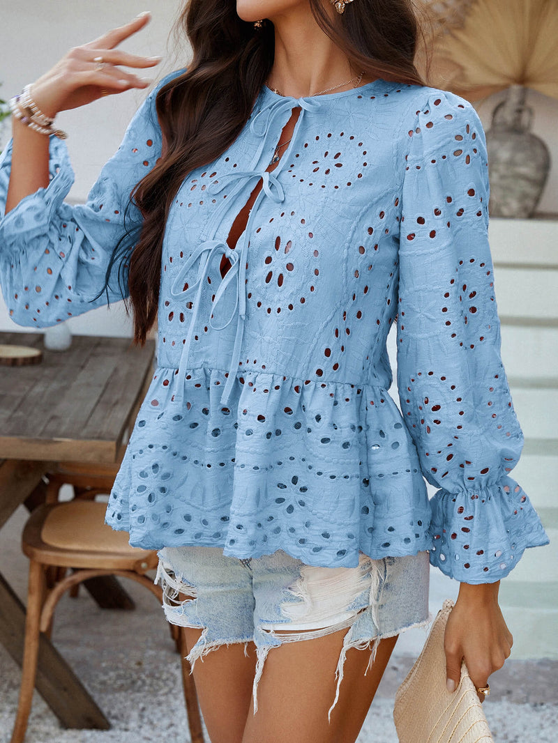 Girl Crush Perforated Lace Top - blue