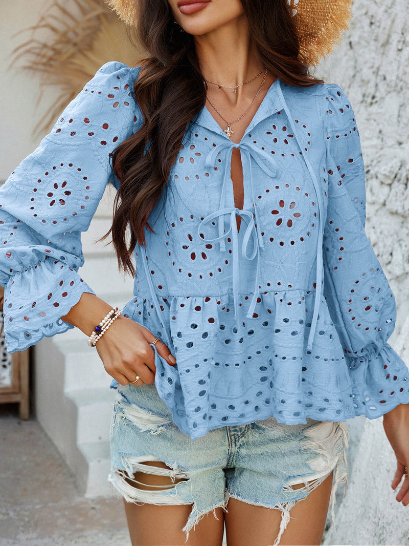 Girl Crush Perforated Lace Top - blue
