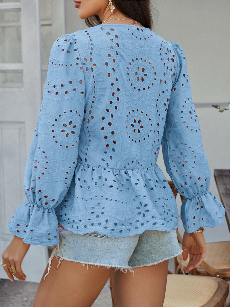 Girl Crush Perforated Lace Top - blue