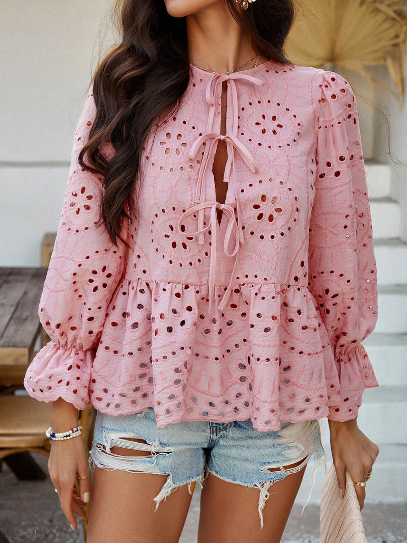 Girl Crush Perforated Lace Top - pink