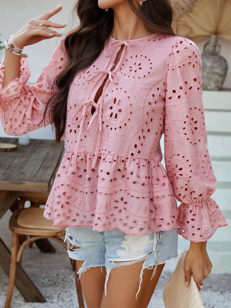 Girl Crush Perforated Lace Top - pink