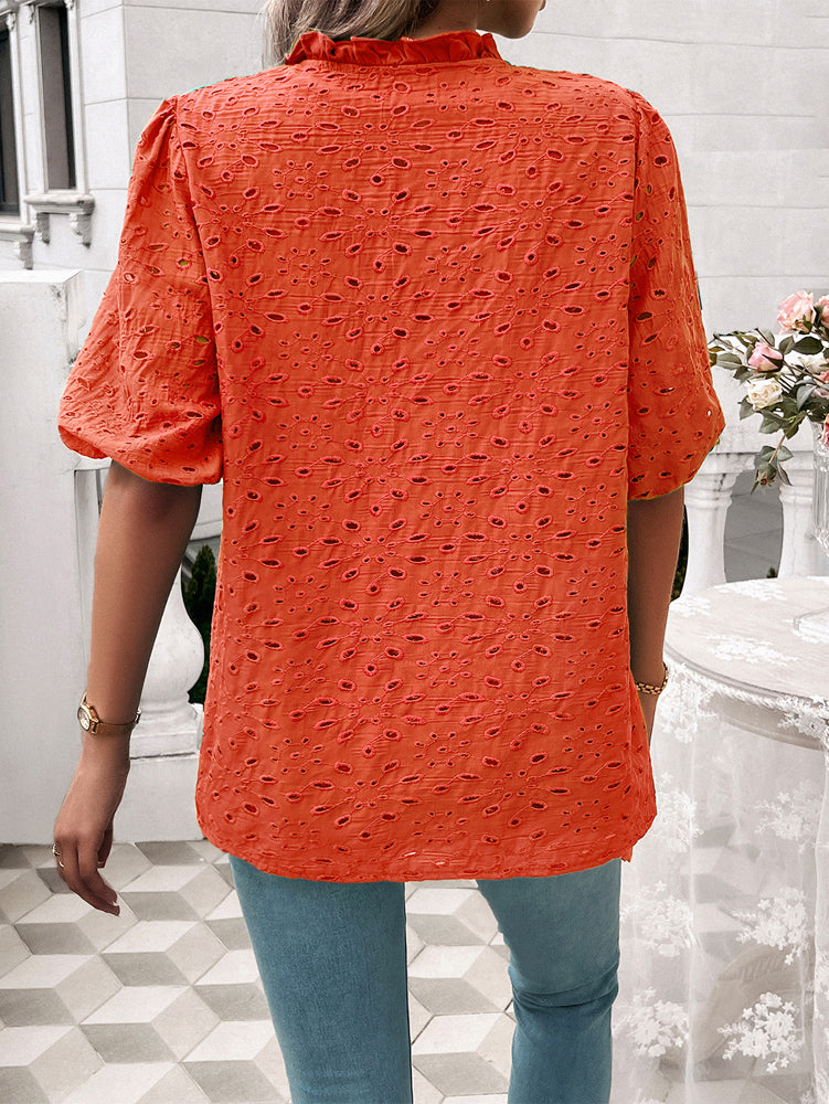 Ventura Eyelet Short Sleeve Blouse - Red